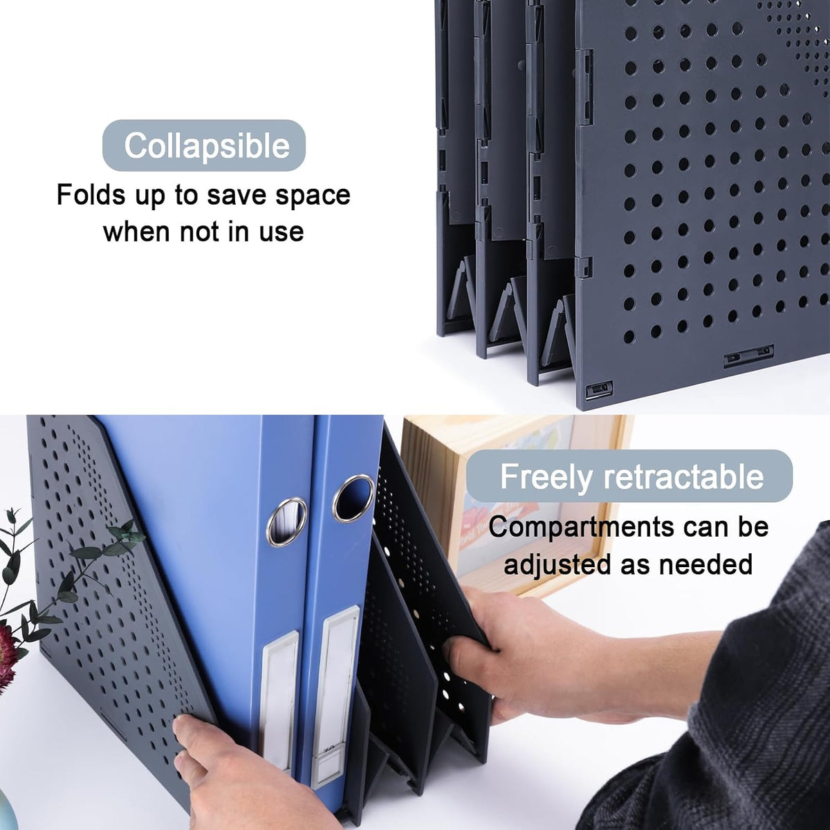 Collapsible Magazine File Holder, 2 Vertical Compartments