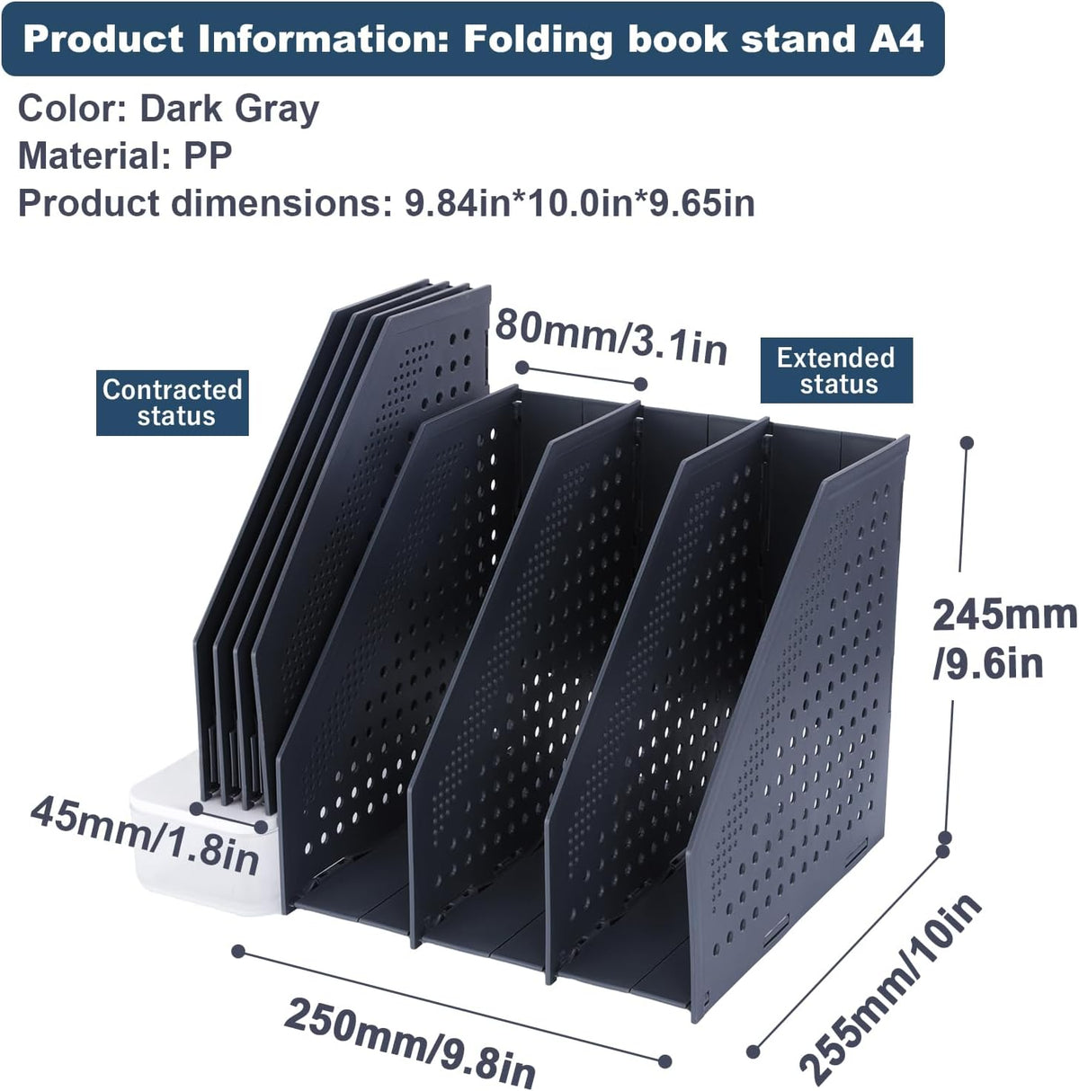Collapsible Magazine File Holder, 2 Vertical Compartments