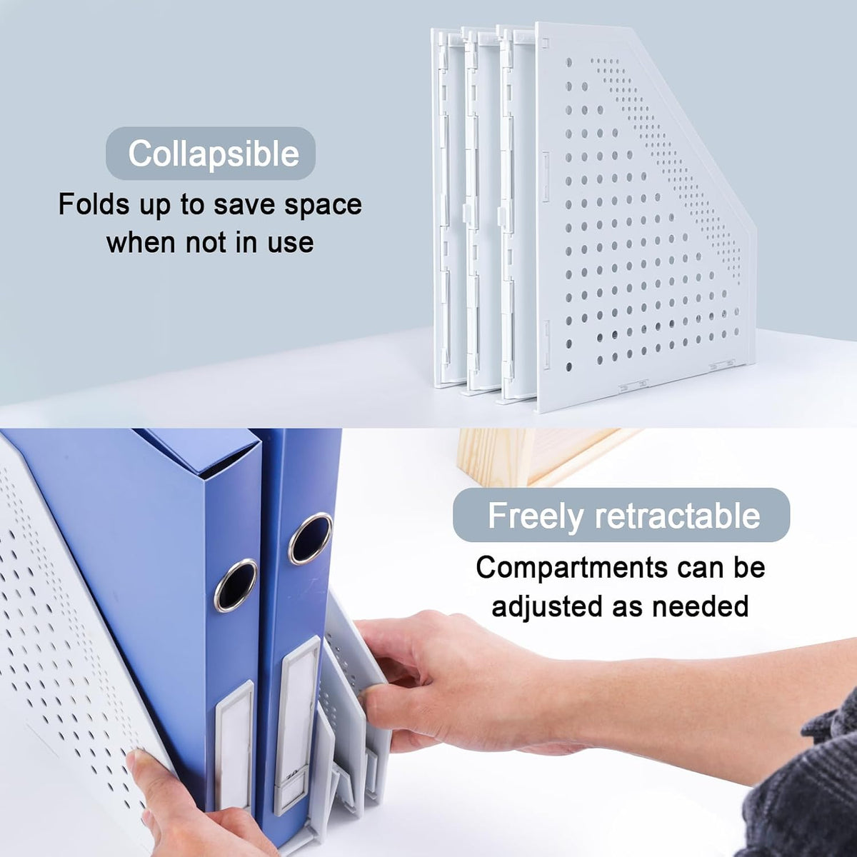 Collapsible Magazine File Holder, 2 Vertical Compartments