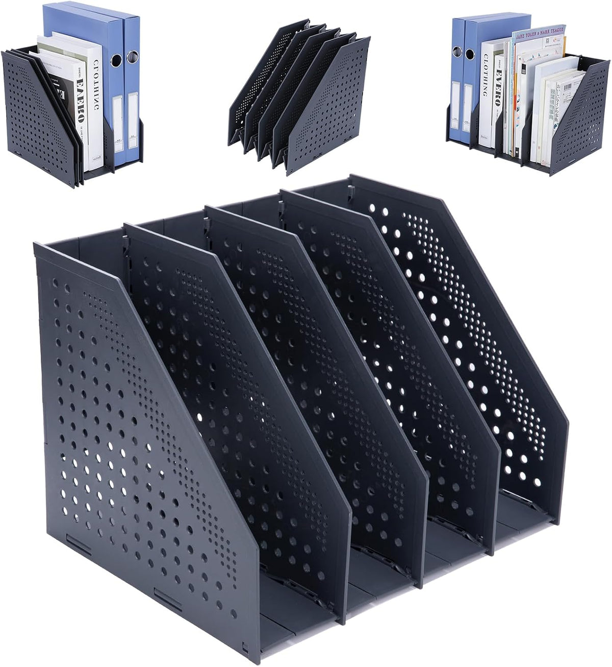 Collapsible Magazine File Holder, 2 Vertical Compartments