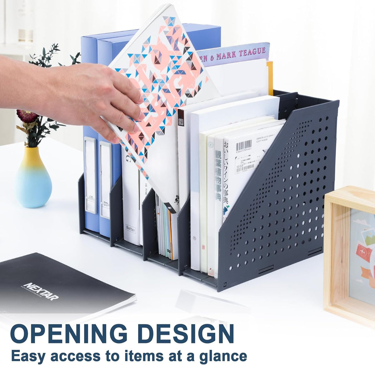 Collapsible Magazine File Holder, 2 Vertical Compartments
