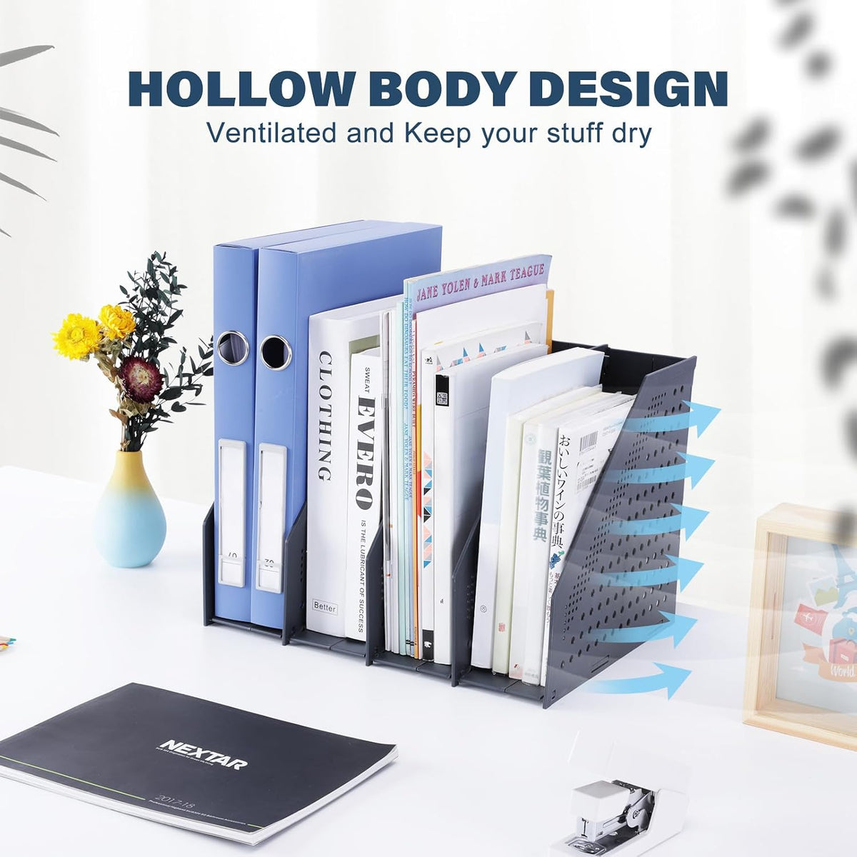 Collapsible Magazine File Holder, 2 Vertical Compartments