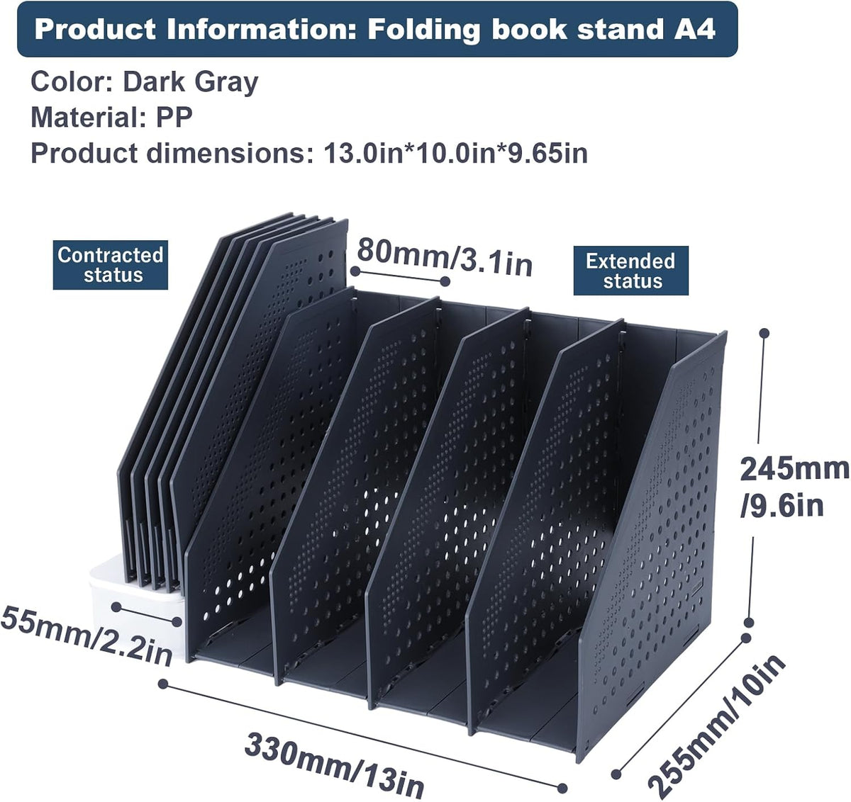Collapsible Magazine File Holder, 2 Vertical Compartments