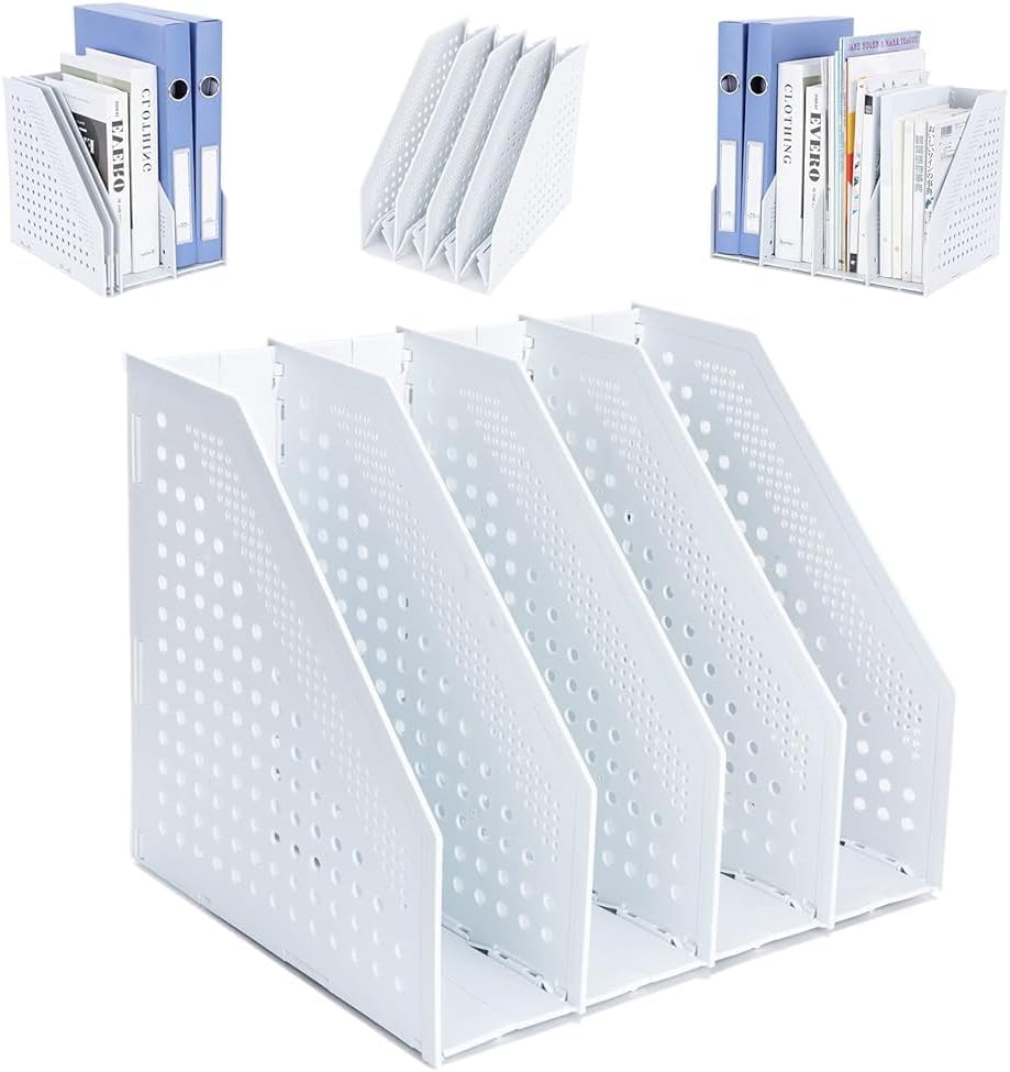 Collapsible Magazine File Holder, 2 Vertical Compartments