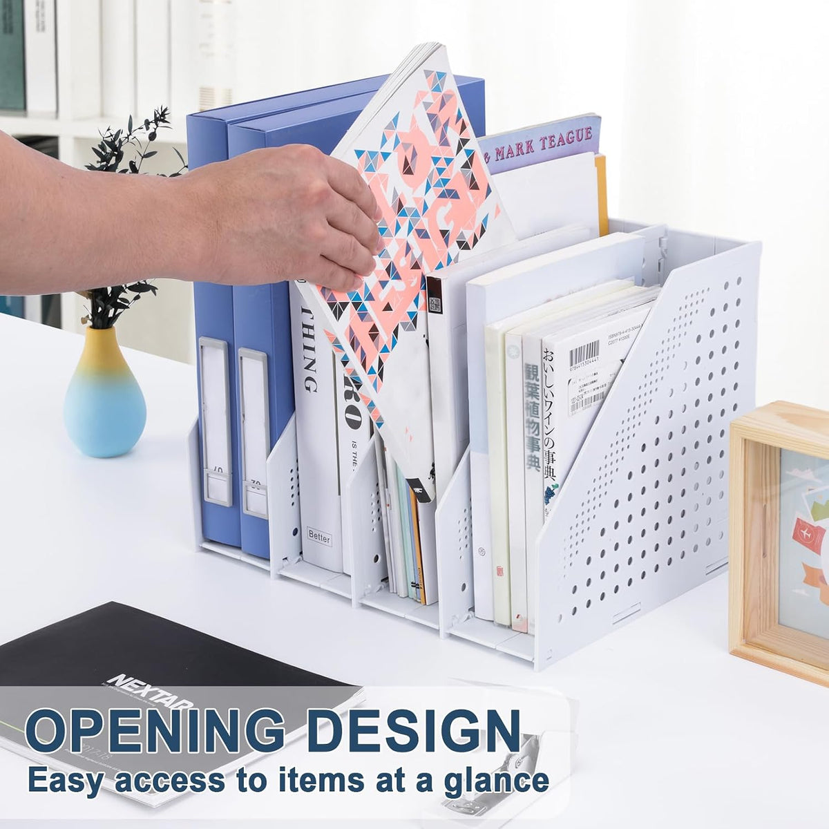 Collapsible Magazine File Holder, 2 Vertical Compartments