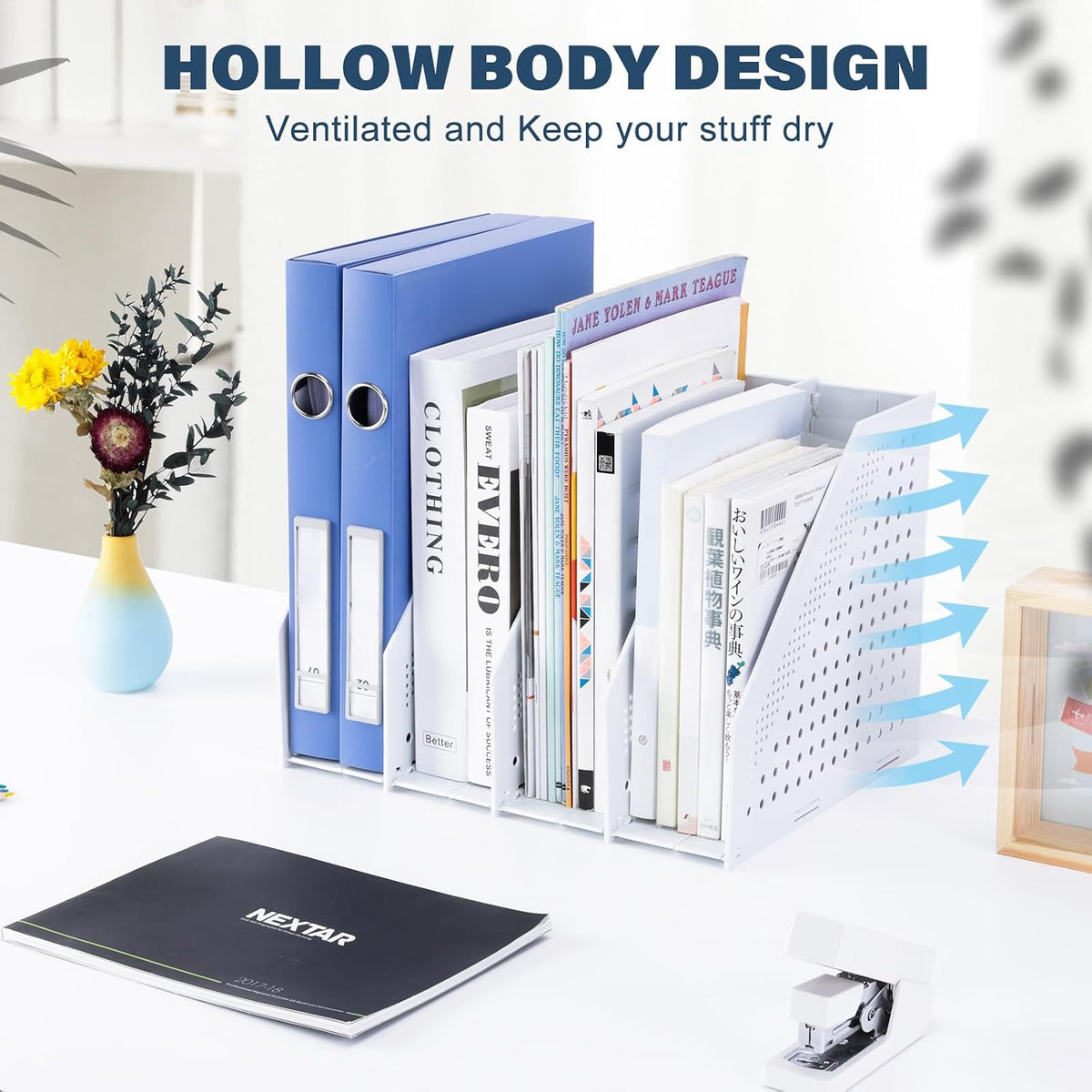 Collapsible Magazine File Holder, 2 Vertical Compartments