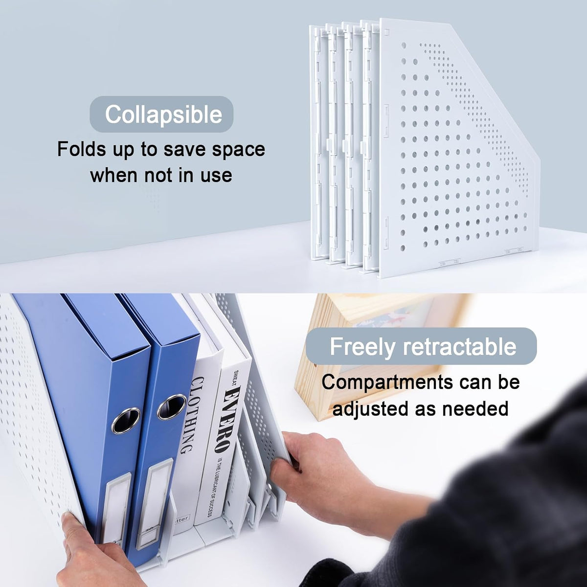 Collapsible Magazine File Holder, 2 Vertical Compartments
