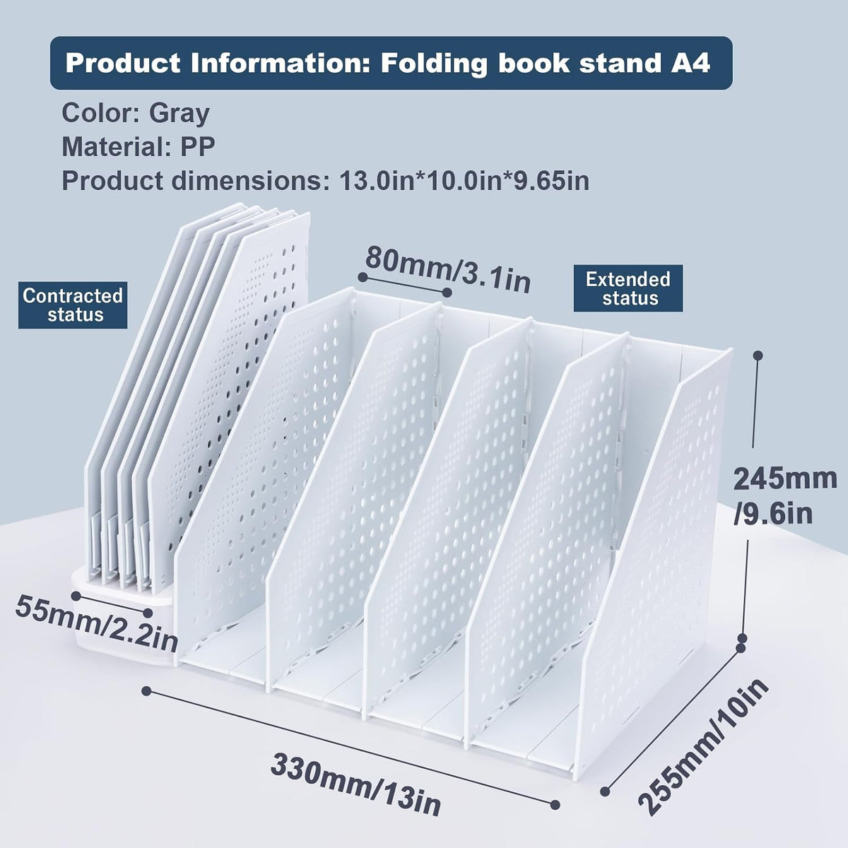 Collapsible Magazine File Holder, 2 Vertical Compartments
