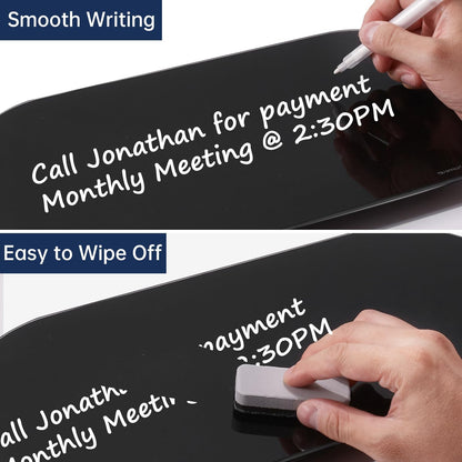 TSJ OFFICE Glass Desktop Whiteboard - 17 X 7 Inches Black Board Blue Light