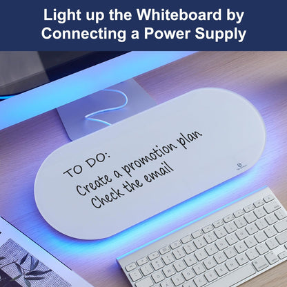 TSJ OFFICE Glass Desktop Whiteboard - 17 X 7 Inches Black Board Blue Light