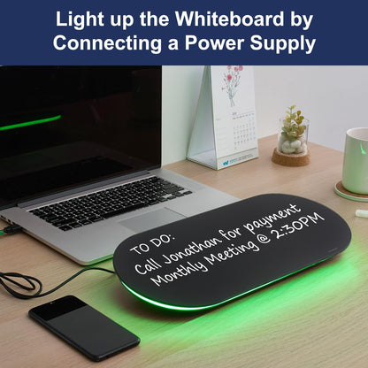 TSJ OFFICE Glass Desktop Whiteboard - 17 X 7 Inches Black Board Blue Light
