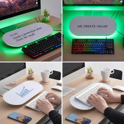 TSJ OFFICE Glass Desktop Whiteboard - 17 X 7 Inches Black Board Blue Light