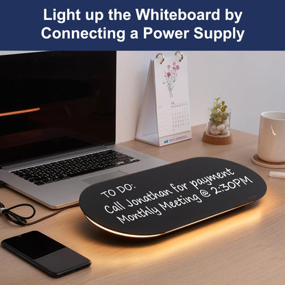 TSJ OFFICE Glass Desktop Whiteboard - 17 X 7 Inches Black Board Blue Light