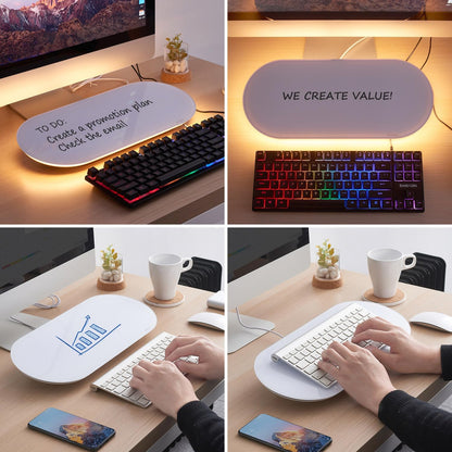 TSJ OFFICE Glass Desktop Whiteboard - 17 X 7 Inches Black Board Blue Light