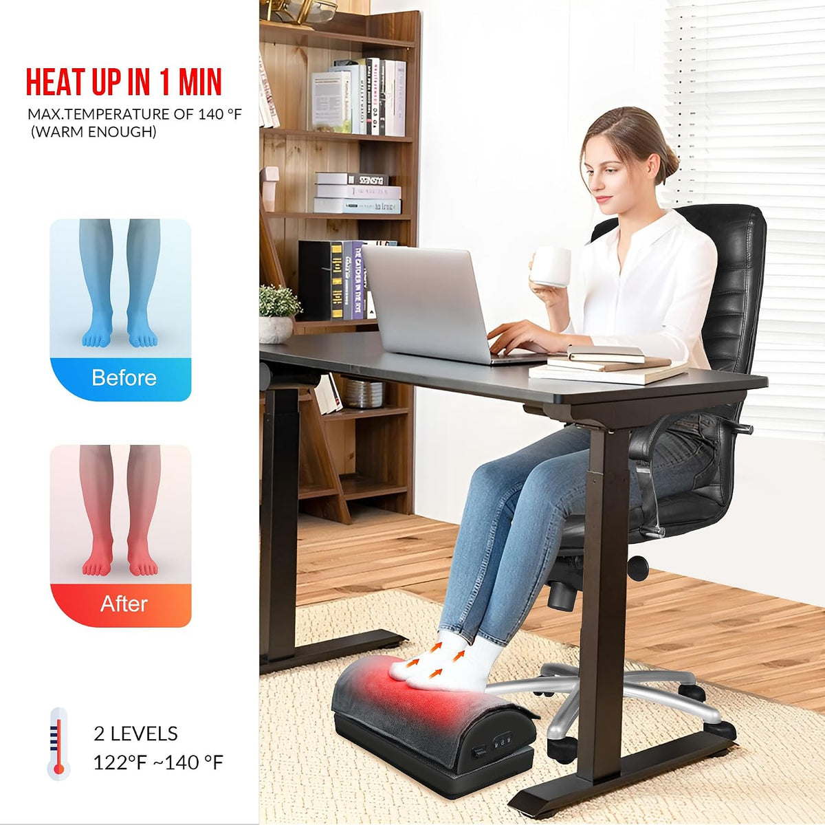 Heated Foot Rest Under Desk, Ergonomic Footrest with Vibration
