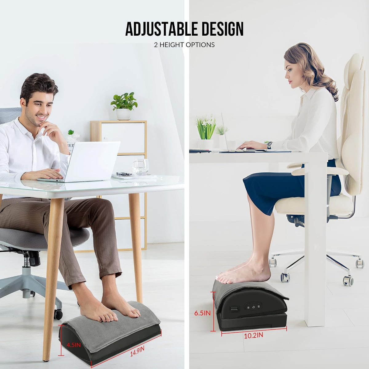 Heated Foot Rest Under Desk, Ergonomic Footrest with Vibration