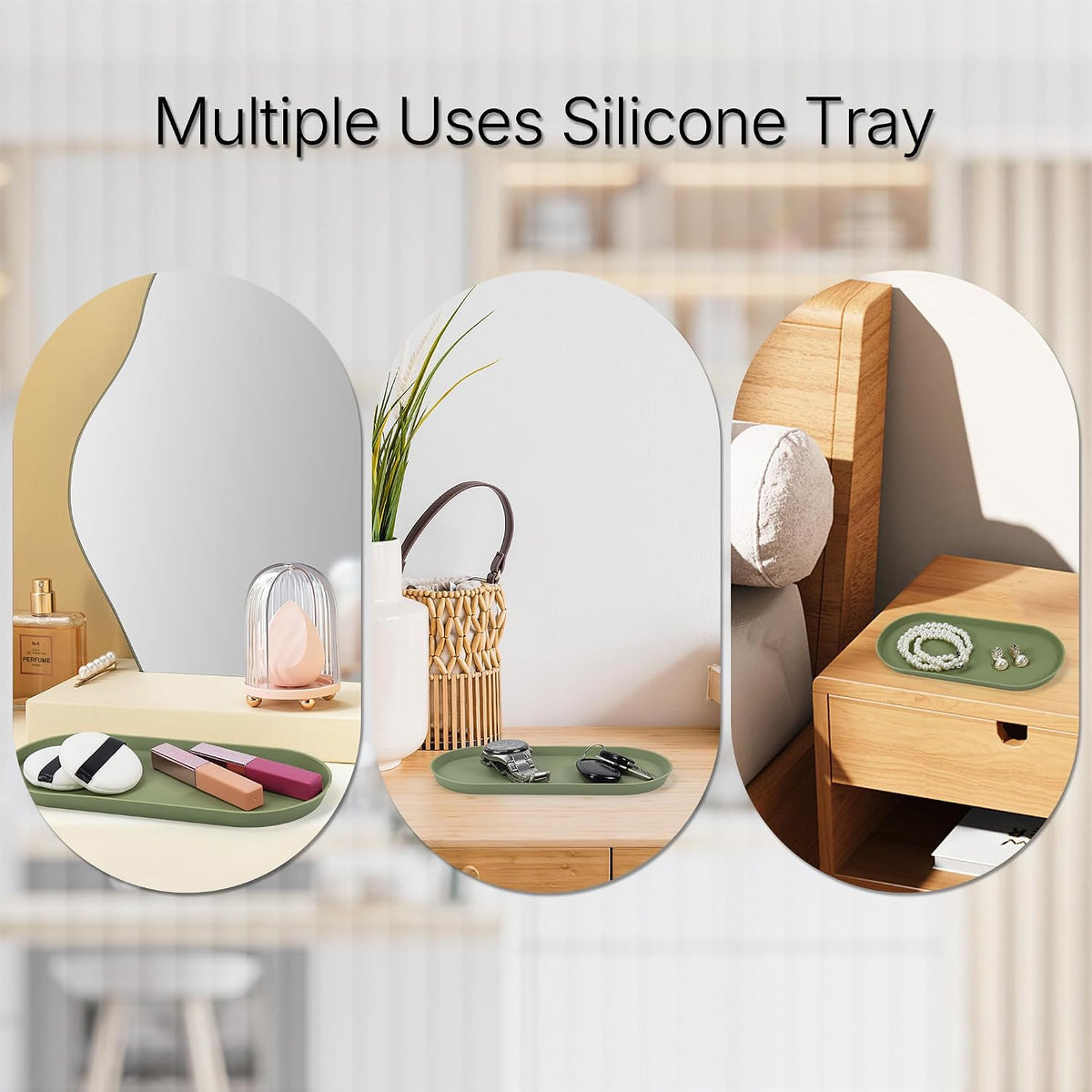 Silicone Vanity Tray, 8.66" x 3.94",Green