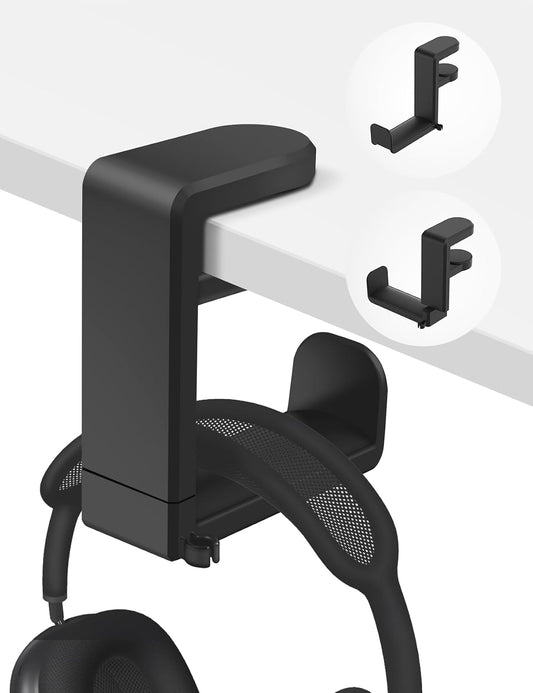 Headphone Hook Under Desk Holder 360-Degree Adjustable Rotation, Black
