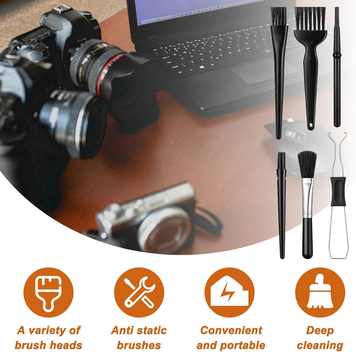 6Pcs Mini Keyboard Cleaning Brushes Kit, with Keycap Puller & Switch Puller PP Handle Nylon Anti Static Cleaning Brush for Computer Keyboard Motherboard Camera Small Space