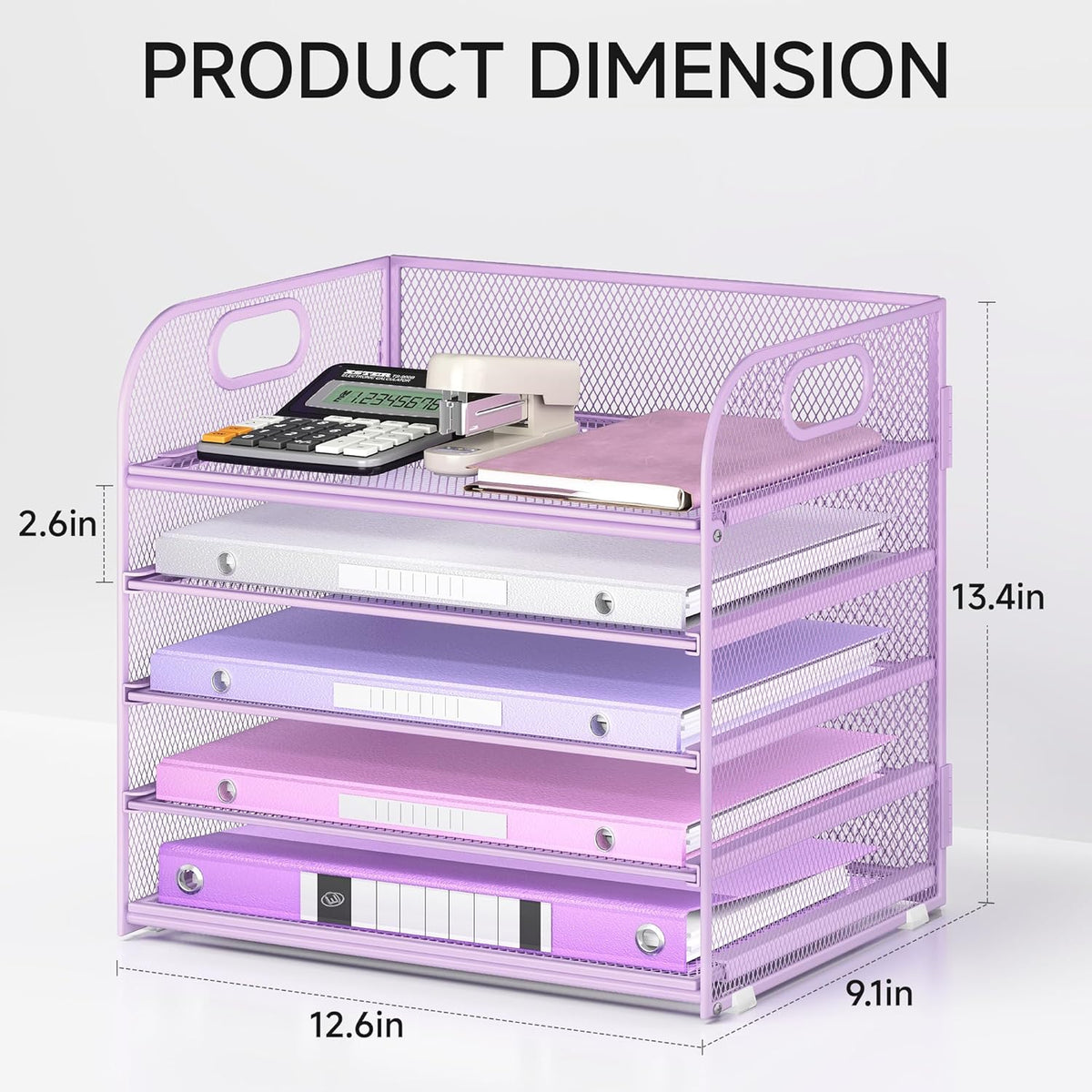 5 Tray Paper Organizer Letter Tray with Handle - Mesh Desk File Organizer, Paper Sorter Organizer for Office, Home or School File Folder Holder - Pink