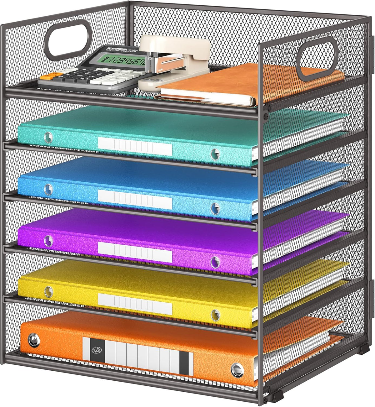 5 Tray Paper Organizer Letter Tray with Handle - Mesh Desk File Organizer, Paper Sorter Organizer for Office, Home or School File Folder Holder - Pink