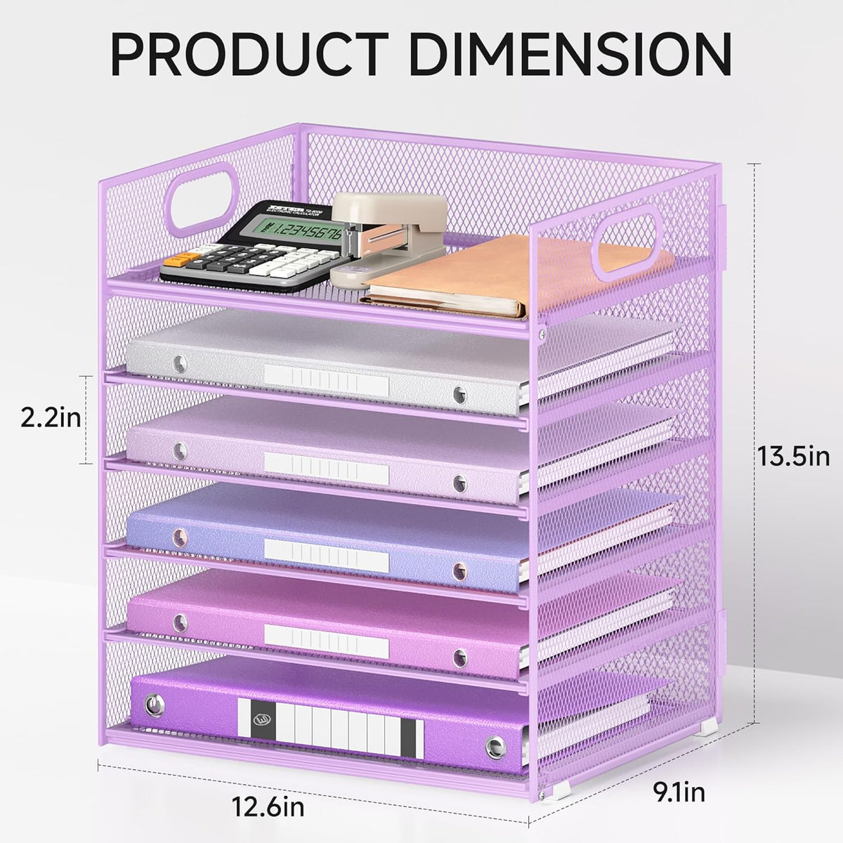 5 Tray Paper Organizer Letter Tray with Handle - Mesh Desk File Organizer, Paper Sorter Organizer for Office, Home or School File Folder Holder - Pink