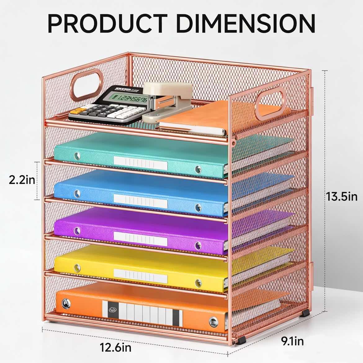 5 Tray Paper Organizer Letter Tray with Handle - Mesh Desk File Organizer, Paper Sorter Organizer for Office, Home or School File Folder Holder - Pink