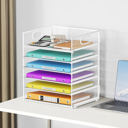 5 Tray Paper Organizer Letter Tray with Handle - Mesh Desk File Organizer, Paper Sorter Organizer for Office, Home or School File Folder Holder - Pink