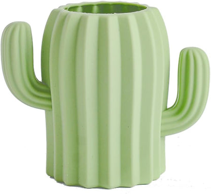 Silicone Pen Holder Cactus Cute Pencil Holder Cup Pot for Desk for Kids Office Decor Desk Organizer Makeup brush Holder Toothbrush Holder (Green)