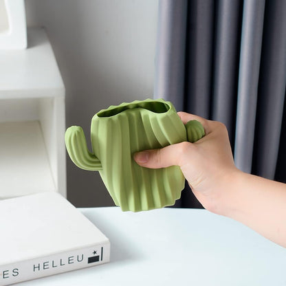 Silicone Pen Holder Cactus Cute Pencil Holder Cup Pot for Desk for Kids Office Decor Desk Organizer Makeup brush Holder Toothbrush Holder (Green)