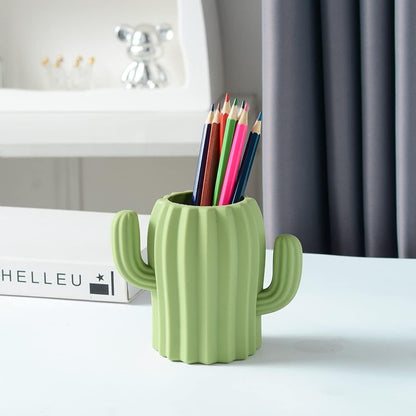 Silicone Pen Holder Cactus Cute Pencil Holder Cup Pot for Desk for Kids Office Decor Desk Organizer Makeup brush Holder Toothbrush Holder (Green)
