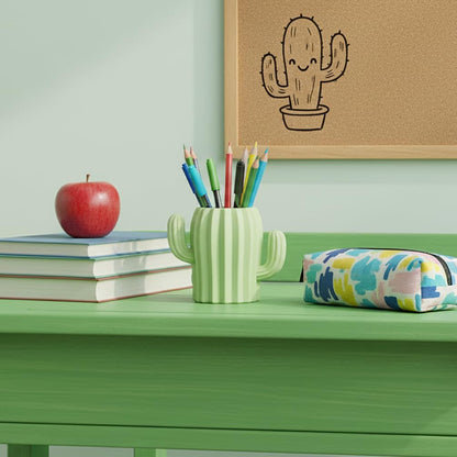 Silicone Pen Holder Cactus Cute Pencil Holder Cup Pot for Desk for Kids Office Decor Desk Organizer Makeup brush Holder Toothbrush Holder (Green)