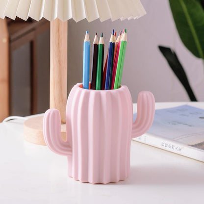 Silicone Pen Holder Cactus Cute Pencil Holder Cup Pot for Desk for Kids Office Decor Desk Organizer Makeup brush Holder Toothbrush Holder (Green)