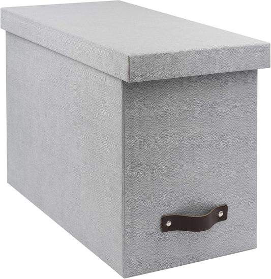 John Desktop File Box - Storage Solution and Document Organizer for Important Paperwork - Durable Hanging File Box with a Lid and Leather Handle - 7.36 in x 13.26 in x 10.51 in - Ash