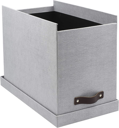 John Desktop File Box - Storage Solution and Document Organizer for Important Paperwork - Durable Hanging File Box with a Lid and Leather Handle - 7.36 in x 13.26 in x 10.51 in - Ash