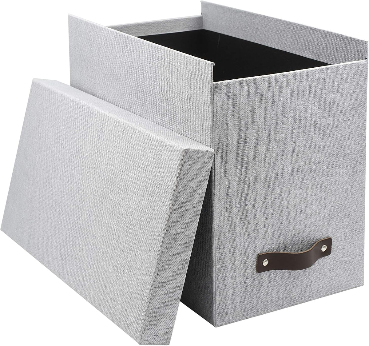 John Desktop File Box - Storage Solution and Document Organizer for Important Paperwork - Durable Hanging File Box with a Lid and Leather Handle - 7.36 in x 13.26 in x 10.51 in - Ash