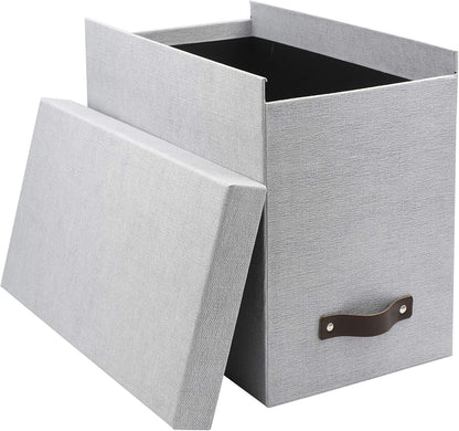 John Desktop File Box - Storage Solution and Document Organizer for Important Paperwork - Durable Hanging File Box with a Lid and Leather Handle - 7.36 in x 13.26 in x 10.51 in - Ash
