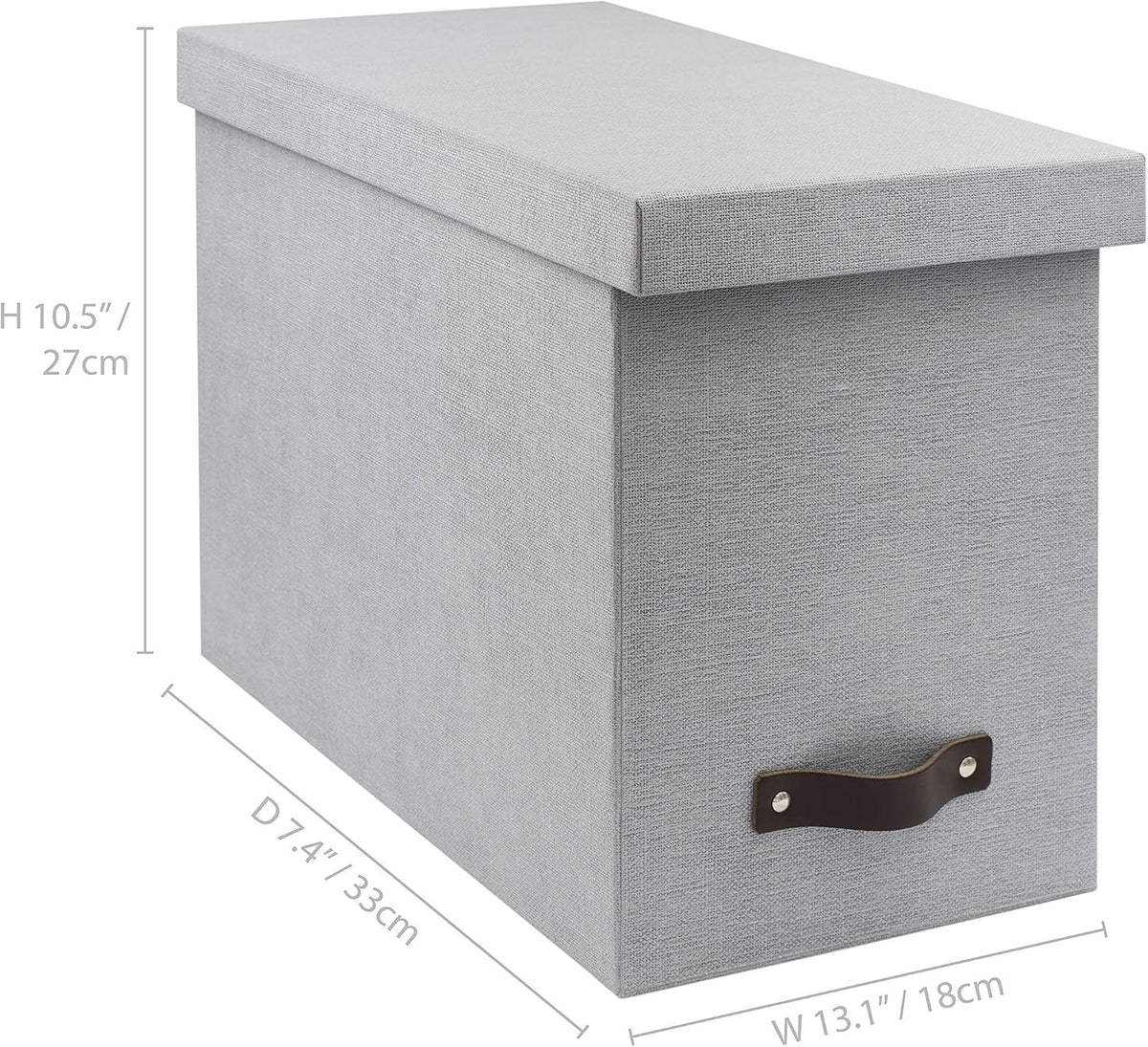 John Desktop File Box - Storage Solution and Document Organizer for Important Paperwork - Durable Hanging File Box with a Lid and Leather Handle - 7.36 in x 13.26 in x 10.51 in - Ash