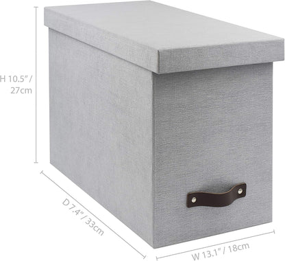 John Desktop File Box - Storage Solution and Document Organizer for Important Paperwork - Durable Hanging File Box with a Lid and Leather Handle - 7.36 in x 13.26 in x 10.51 in - Ash