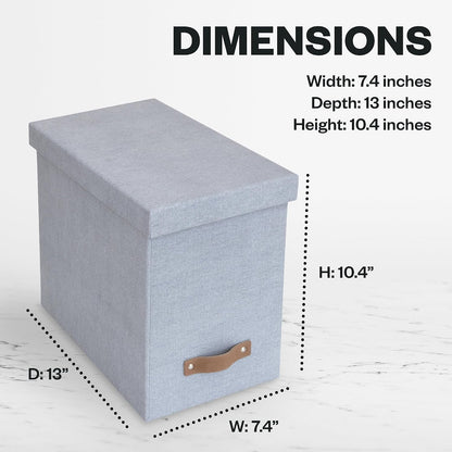 John Desktop File Box - Storage Solution and Document Organizer for Important Paperwork - Durable Hanging File Box with a Lid and Leather Handle - 7.36 in x 13.26 in x 10.51 in - Ash