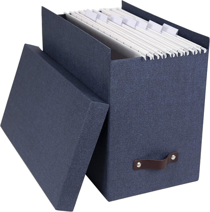 John Desktop File Box - Storage Solution and Document Organizer for Important Paperwork - Durable Hanging File Box with a Lid and Leather Handle - 7.36 in x 13.26 in x 10.51 in - Ash