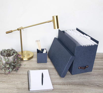 John Desktop File Box - Storage Solution and Document Organizer for Important Paperwork - Durable Hanging File Box with a Lid and Leather Handle - 7.36 in x 13.26 in x 10.51 in - Ash