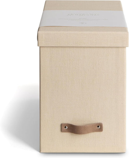 John Desktop File Box - Storage Solution and Document Organizer for Important Paperwork - Durable Hanging File Box with a Lid and Leather Handle - 7.36 in x 13.26 in x 10.51 in - Ash