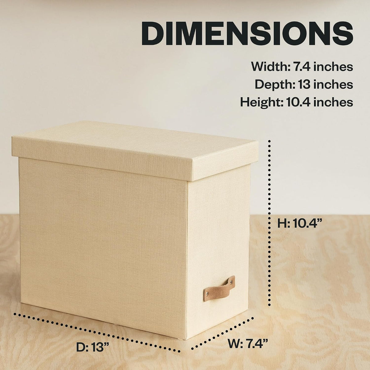 John Desktop File Box - Storage Solution and Document Organizer for Important Paperwork - Durable Hanging File Box with a Lid and Leather Handle - 7.36 in x 13.26 in x 10.51 in - Ash
