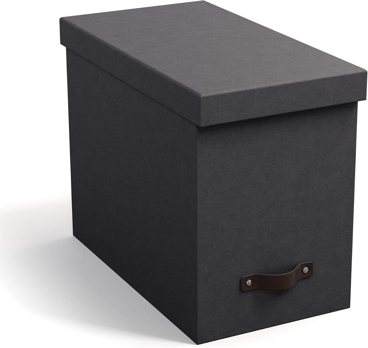 John Desktop File Box - Storage Solution and Document Organizer for Important Paperwork - Durable Hanging File Box with a Lid and Leather Handle - 7.36 in x 13.26 in x 10.51 in - Ash