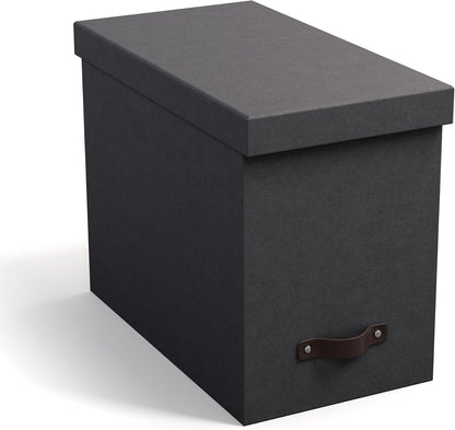 John Desktop File Box - Storage Solution and Document Organizer for Important Paperwork - Durable Hanging File Box with a Lid and Leather Handle - 7.36 in x 13.26 in x 10.51 in - Ash