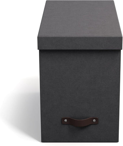 John Desktop File Box - Storage Solution and Document Organizer for Important Paperwork - Durable Hanging File Box with a Lid and Leather Handle - 7.36 in x 13.26 in x 10.51 in - Ash