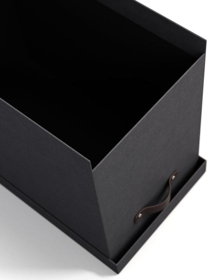 John Desktop File Box - Storage Solution and Document Organizer for Important Paperwork - Durable Hanging File Box with a Lid and Leather Handle - 7.36 in x 13.26 in x 10.51 in - Ash