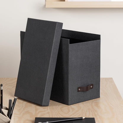 John Desktop File Box - Storage Solution and Document Organizer for Important Paperwork - Durable Hanging File Box with a Lid and Leather Handle - 7.36 in x 13.26 in x 10.51 in - Ash