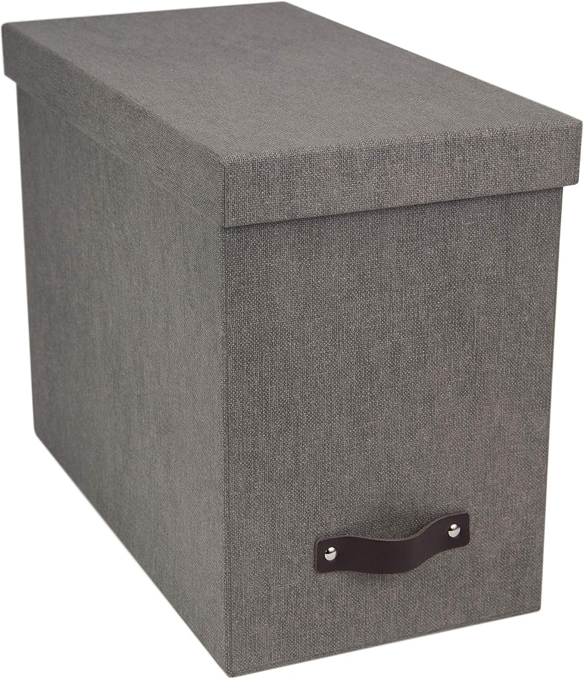 John Desktop File Box - Storage Solution and Document Organizer for Important Paperwork - Durable Hanging File Box with a Lid and Leather Handle - 7.36 in x 13.26 in x 10.51 in - Ash
